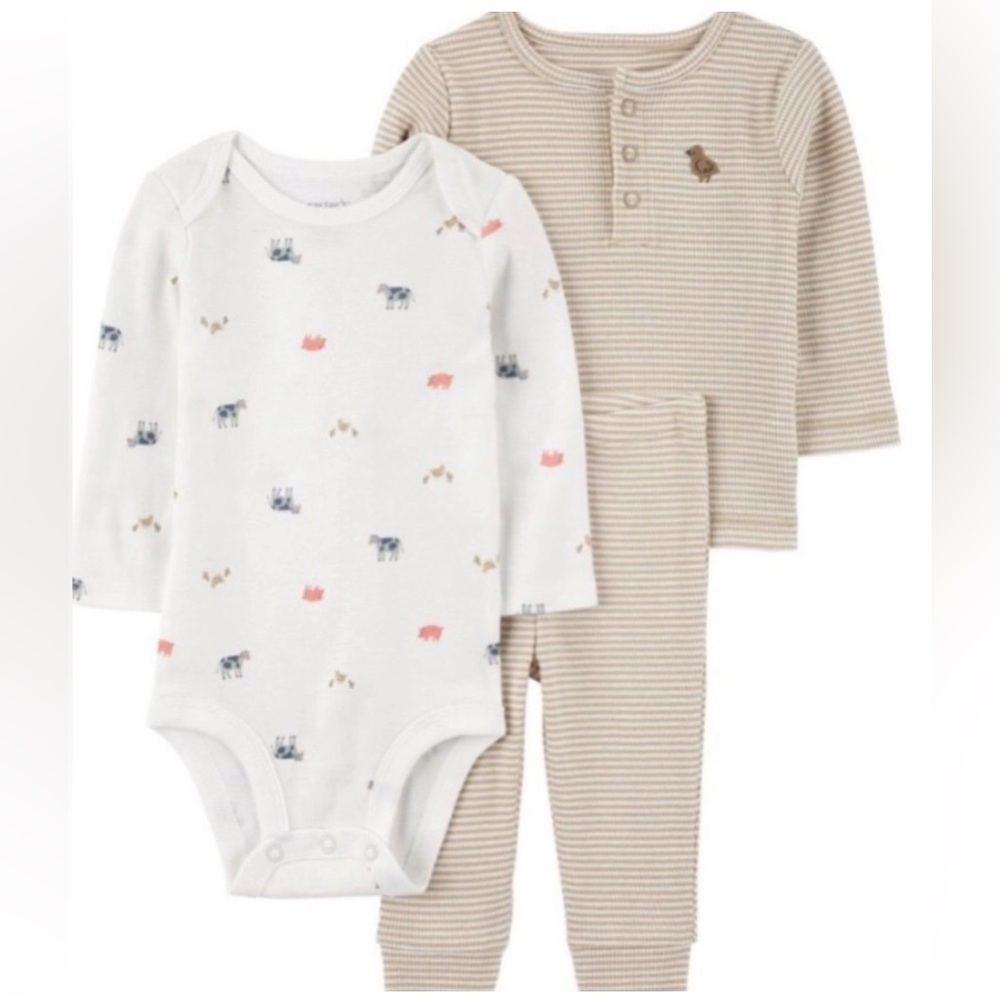 Carter’s Infant Boys 3 Pc Set 1 Onesie, 1 Shirt & 1 Pair Joggers Farm Animals!